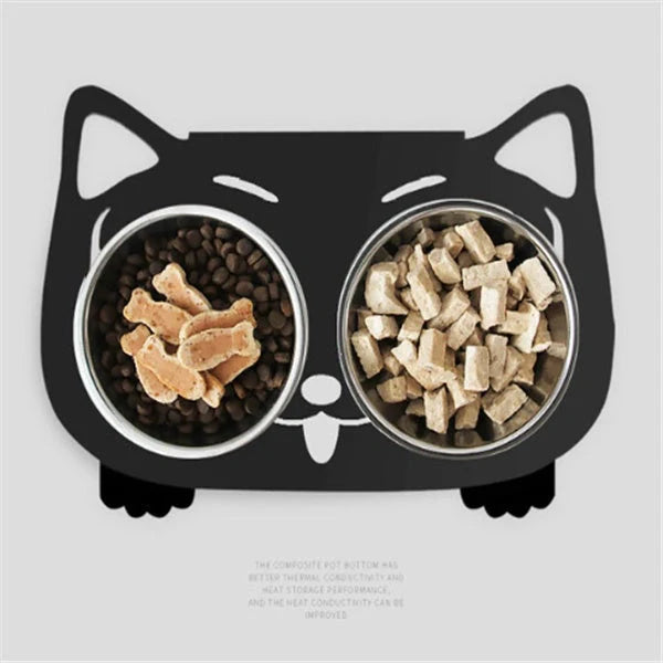 Elevated anti-spill pet food and water bowls in various color options, featuring a sleek and inclined design to prevent spills and keep meals fresh.