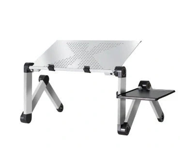 Adjustable folding laptop stand with ergonomic design and mouse pad in cool black and rose red