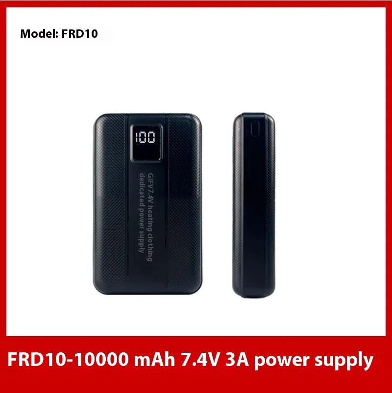 Power bank for heated clothing and mobile phones, 5000mAh to 20000mAh, 5V 7.4V 12V options, overcharge protection