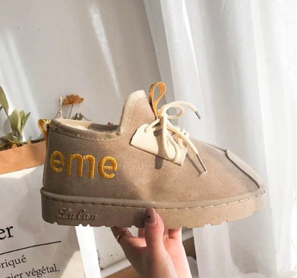 Women's Korean-style winter boots in black and beige with non-slip rubber soles