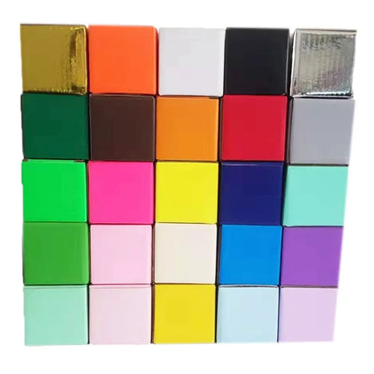 Square black corrugated cardboard packaging box with dimensions shown.