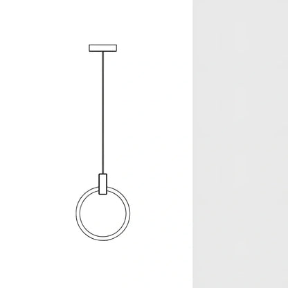 White wooden ring LED lamp with adjustable height mechanism and fishing line chandelier design