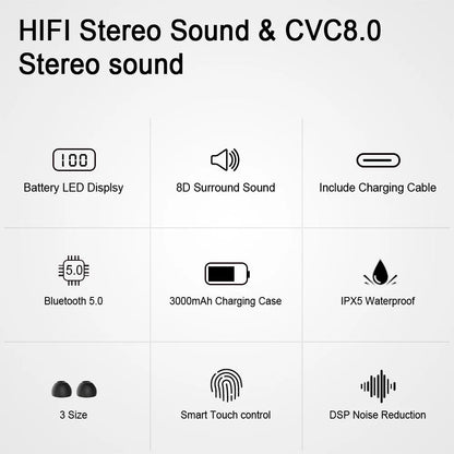Black TWS Bluetooth wireless stereo earphones with earplug design
