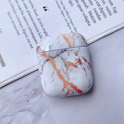 White marble hard PC protective case for AirPods charging box showing scratch protection