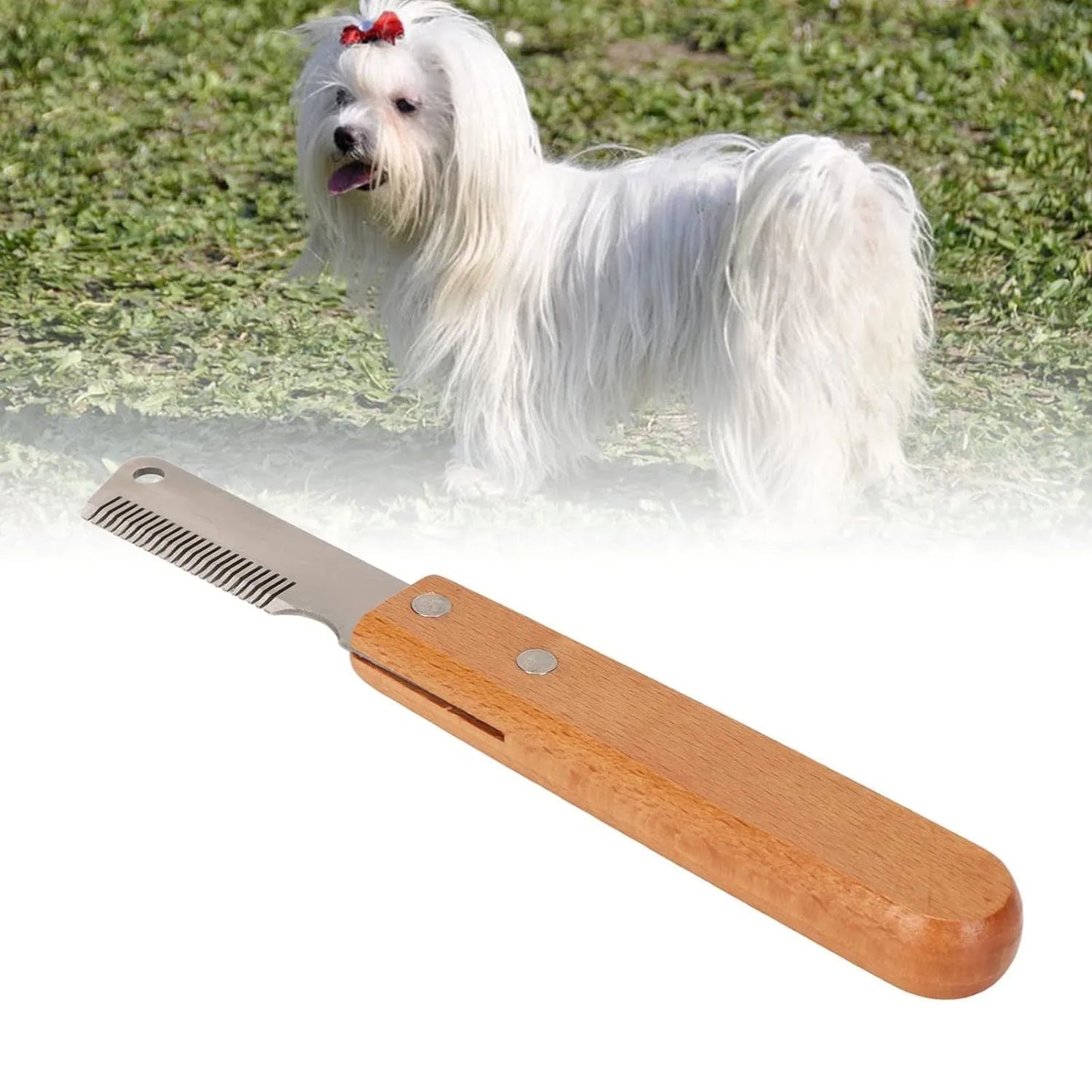 Pet stripping comb with wood handle for cats and dogs in two size options