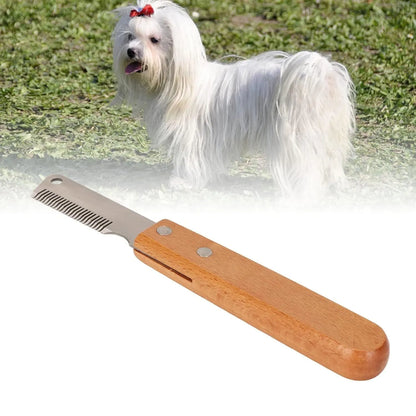 Pet stripping comb with wood handle for cats and dogs in two size options