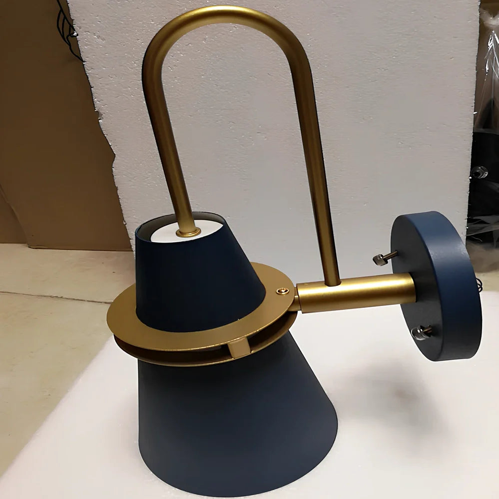 Indoor wall lamp with iron shade and LED lighting in black, blue, navy blue, or white finishes