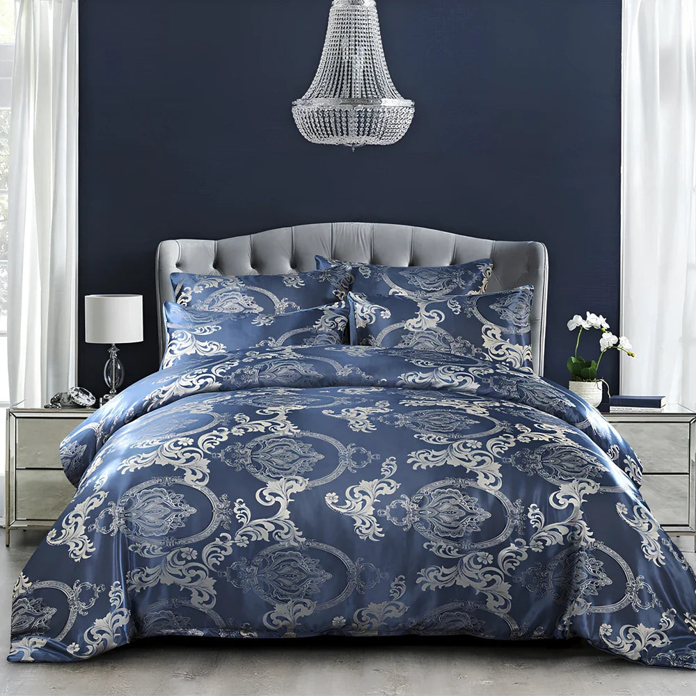 Three-piece bedding set with reactive dyed polyester in blue, gold, grey, pink, purple, or white for UK bed sizes