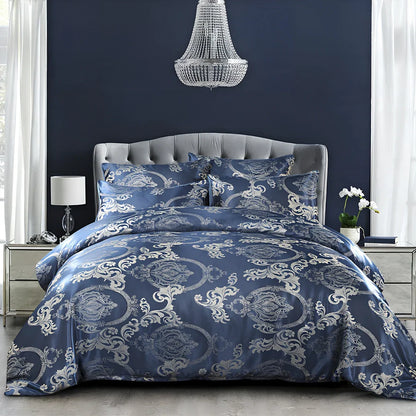 Three-piece bedding set with reactive dyed polyester in blue, gold, grey, pink, purple, or white for UK bed sizes