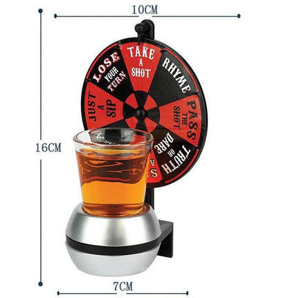 Rotatable drinking game set with plastic turntable and glass wine glass for party fun