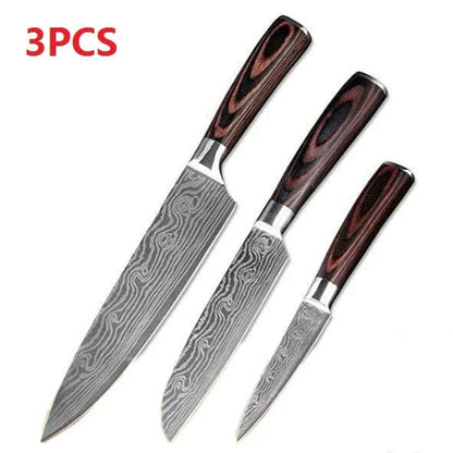 Premium 8-Piece Stainless Steel Chef Knife Set with Elegant Damascus Pattern Blades and Ergonomic Handles