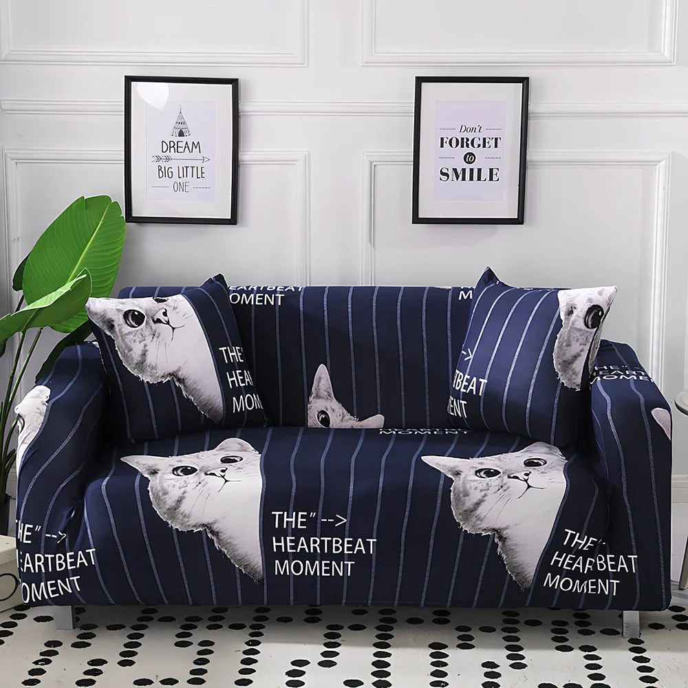 Printed geometric pattern sofa cover on double seat sofa measuring 145-185cm with spill protection