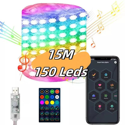 App-controlled Christmas light string with flexible copper wire for customizable holiday decorations