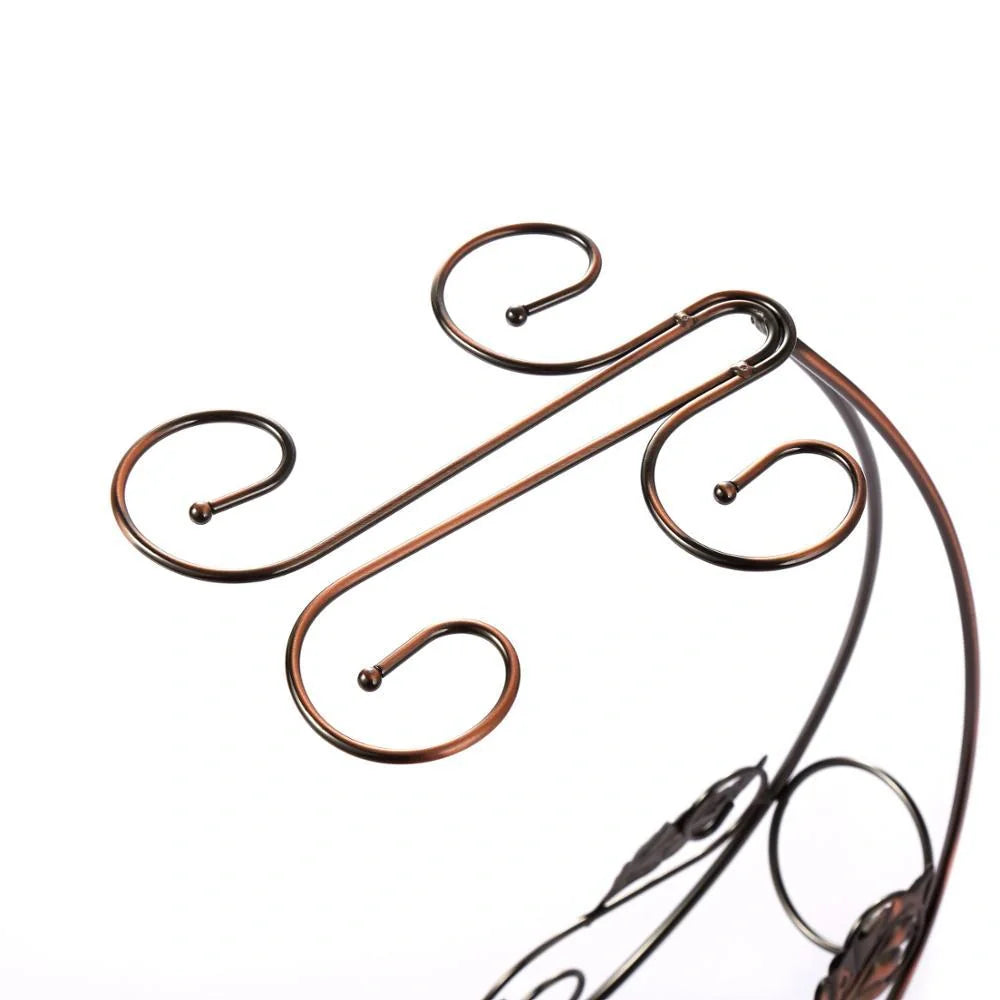 Copper wine rack with hanging glass holder in gold and bronze finishes