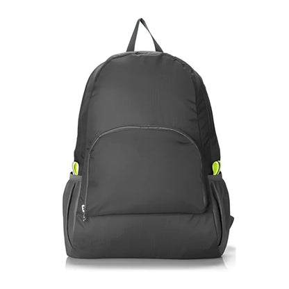 Yellow foldable sports backpack showing 30.5x42cm dimensions and compression feature