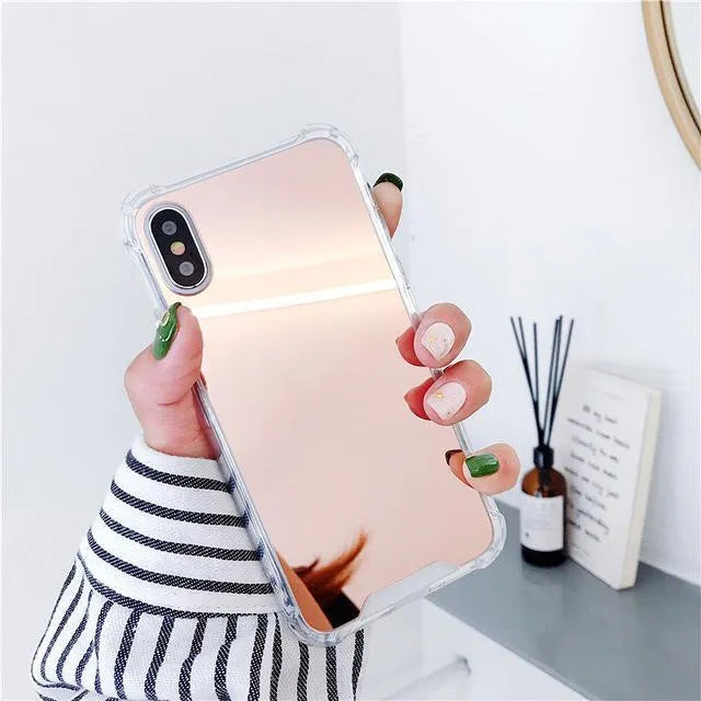 Mirror Phone Case for iPhone showing TPU material and built-in mirror surface