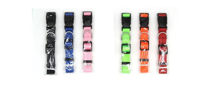 Adjustable nylon pet collar for cats and dogs with neoprene lining, available in multiple colors and sizes