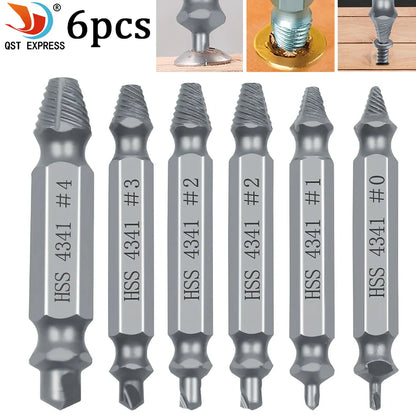6-piece slip-tooth head screw remover set crafted from 4341 high-speed steel for removing stubborn screws