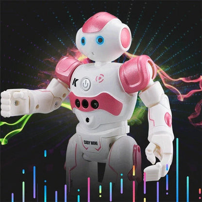 A remote-controlled robot toy with music and dance features, designed for children's entertainment and engagement.