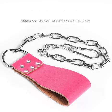 Leather weight lifting belt with chain ring for power training in various colors
