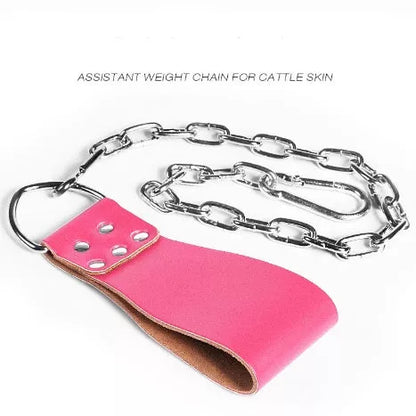 Leather weight lifting belt with chain ring for power training in various colors