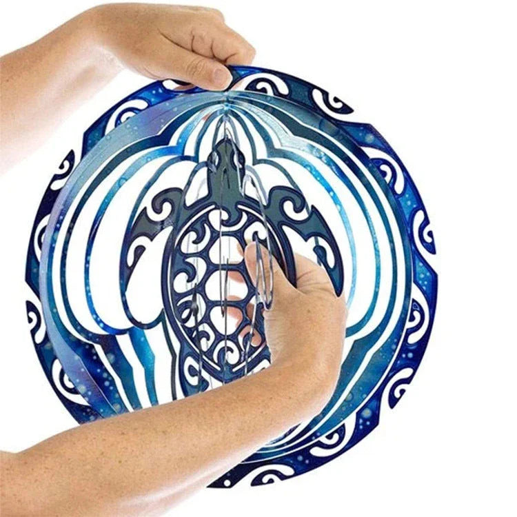 Mesmerizing 3D ocean blue wind chime with sea turtle design, capturing the serene beauty of the sea