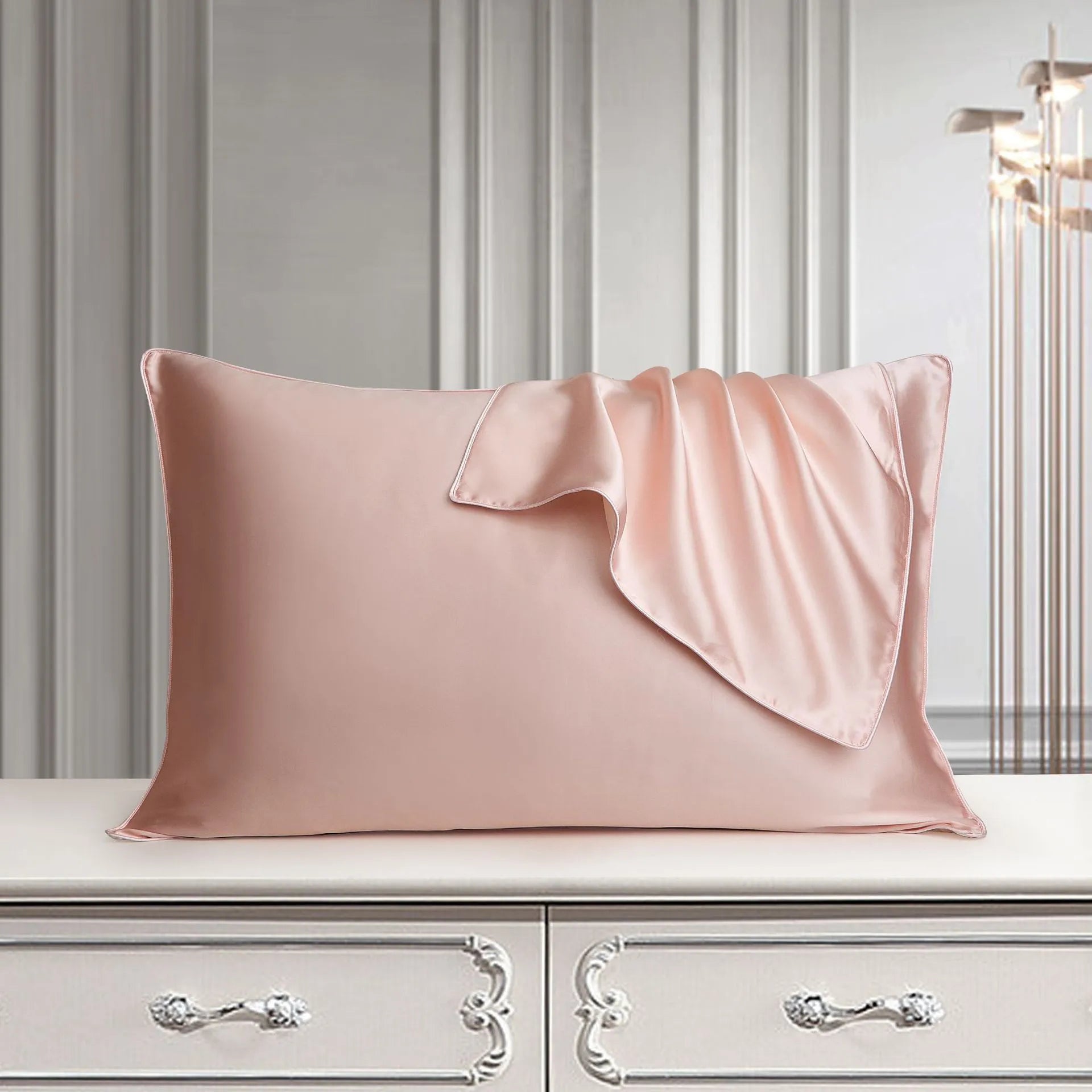 Mulberry silk pillowcase 48x74cm in palace luxury style with inlaid rope weave texture.