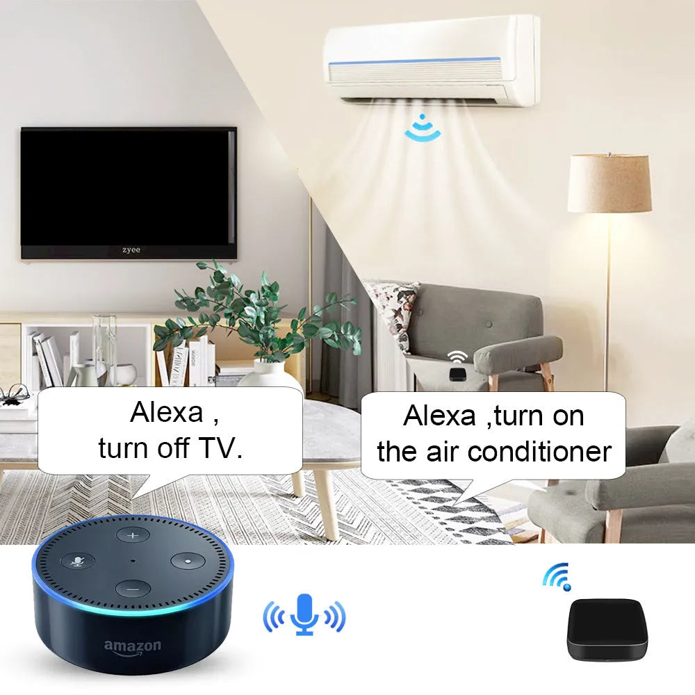 Black voice control universal infrared remote control for TV, AC, fan and home entertainment devices