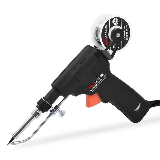 Black manual soldering iron with temperature control dial and replaceable alloy tip for electronic soldering
