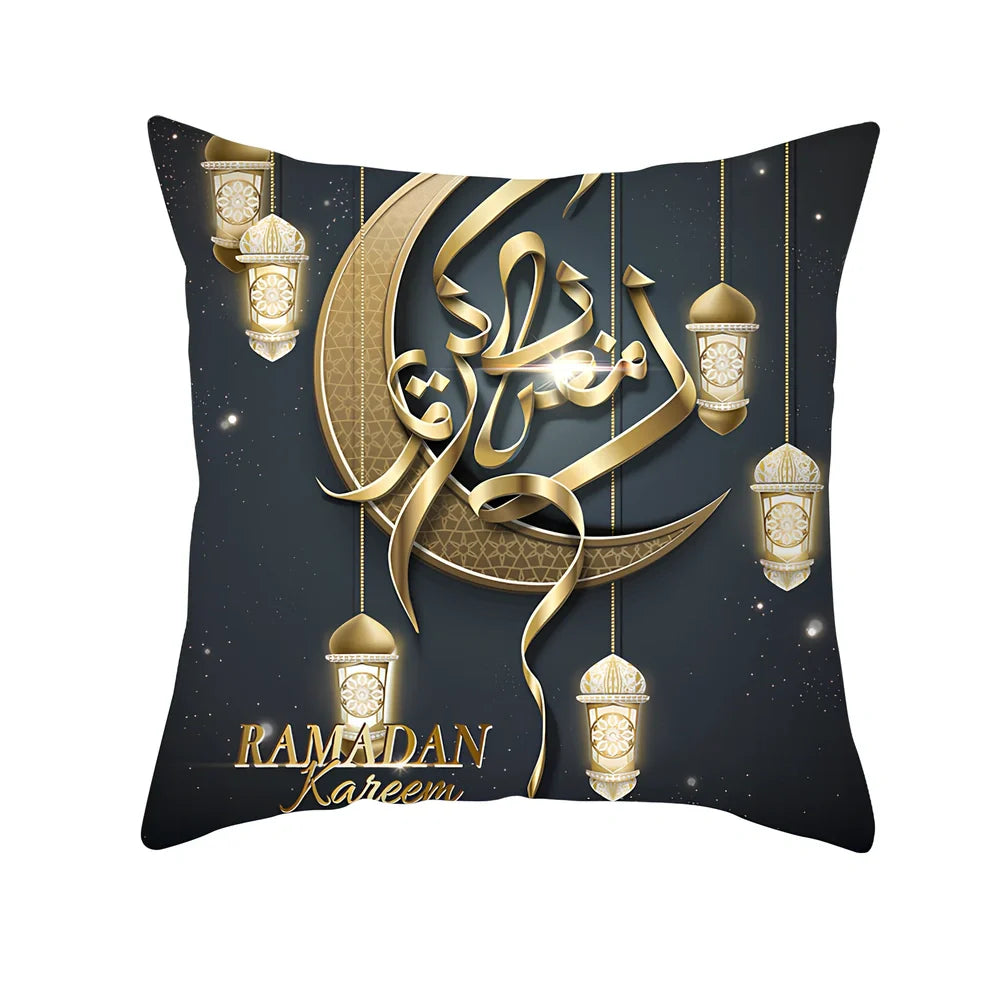 Single-sided digital printed peach skin pillowcase measuring 44cm for Ramadan Eid decor