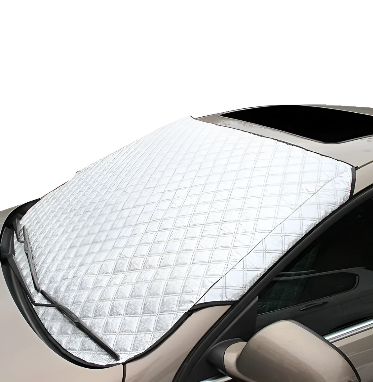 Car snow block aluminized film front windshield cover with external anti-theft design in size 100x147C or 143X93.