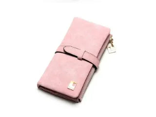 Korean-style retro matte leather long wallet in army green with zip closure and multiple interior card slots