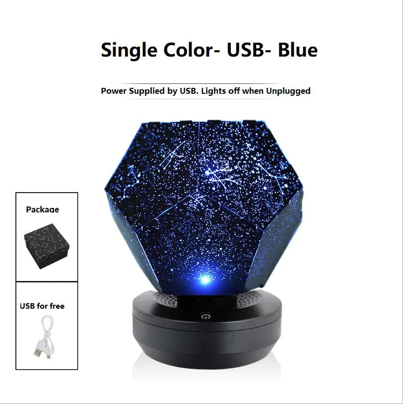 LED starry sky projector night lamp projecting constellation patterns on bedroom ceiling with remote control