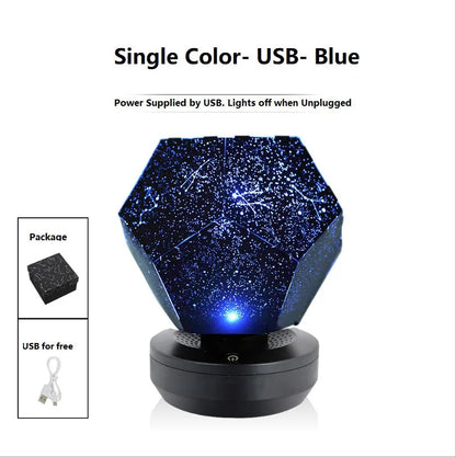 LED starry sky projector night lamp projecting constellation patterns on bedroom ceiling with remote control