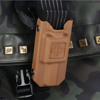 Plastic tourniquet and storage box for first aid kits in army green, black, sand, or gray green.