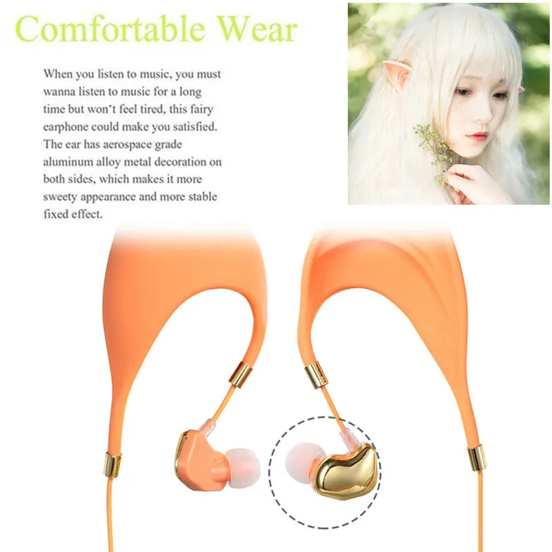 Cartoon elf ear headphones with microphone and 3.5mm cable in multiple colour options