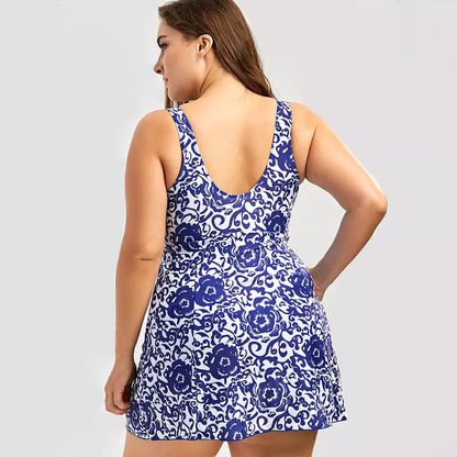 Plus-size skirt split swimsuit with chest pad in various colors and sizes