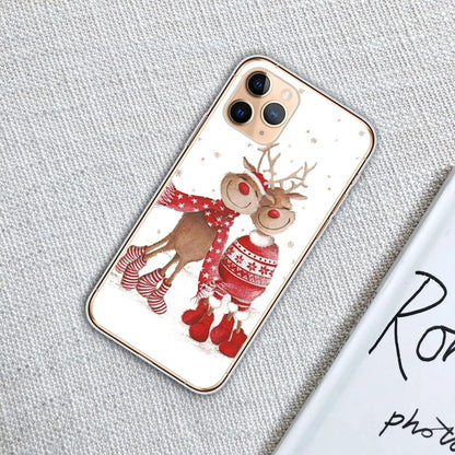 Christmas transparent phone case with festive design for iPhone models, available in eight styles.