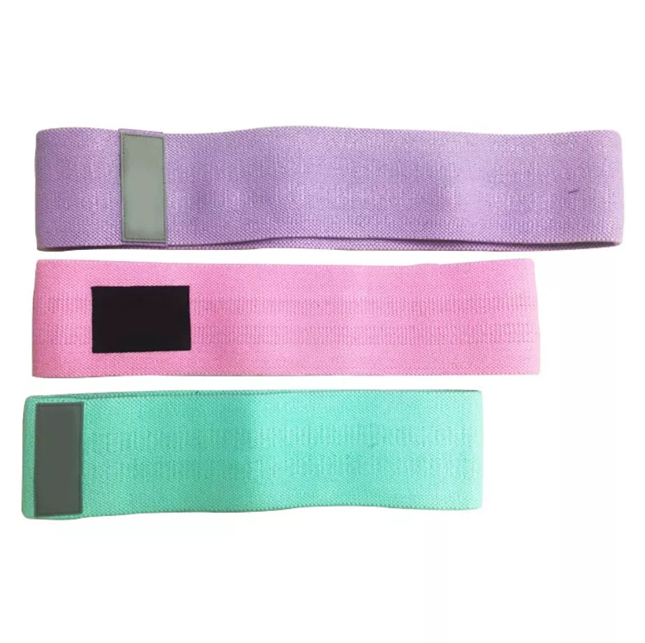 Latex mesh resistance band for hip and leg strength training in various colors and sizes