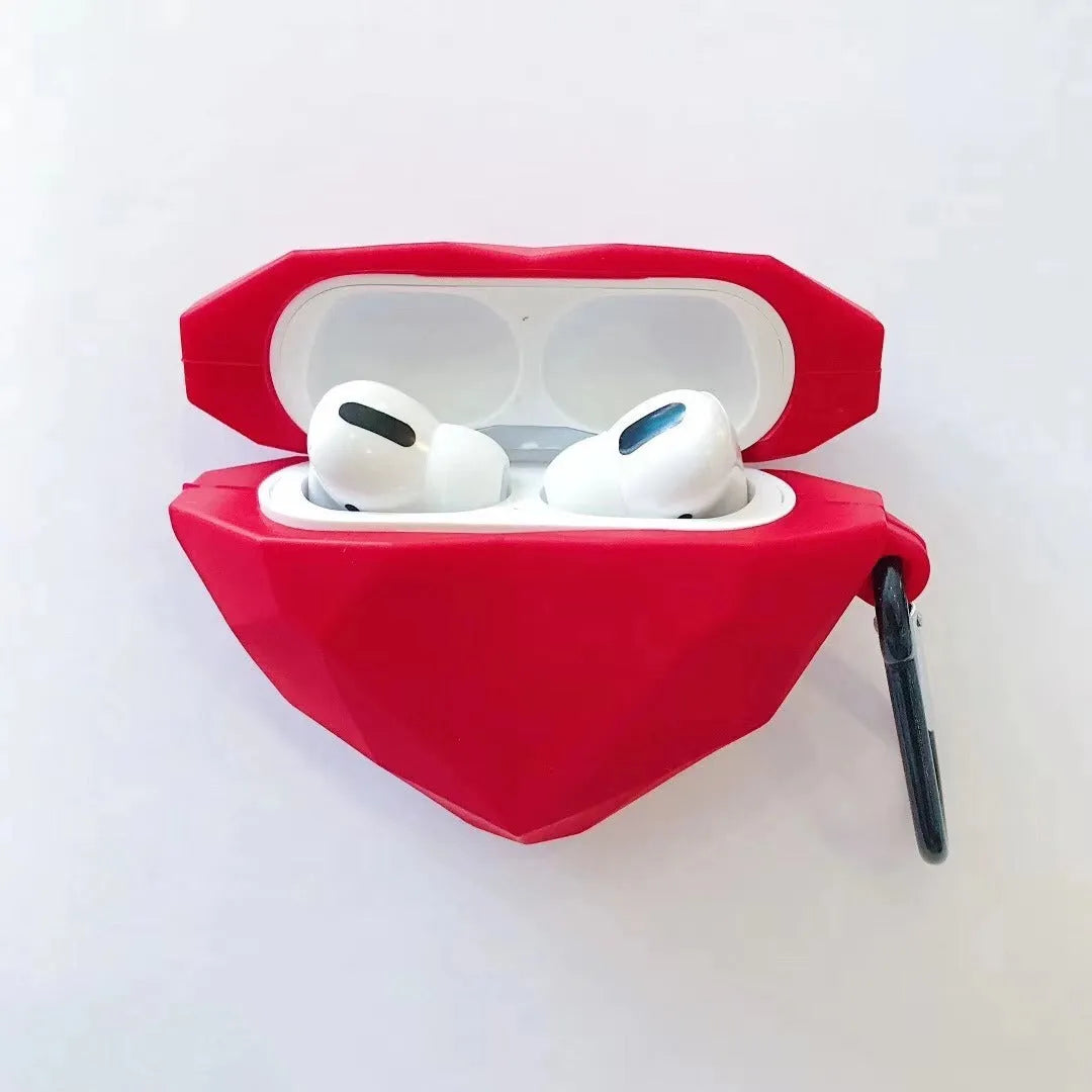 Red silicone case with diamond and love heart design for Apple AirPods 1st 2nd 3rd generation