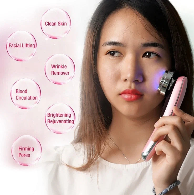 Photon facial massage device with red-blue light therapy, 166mm compact design