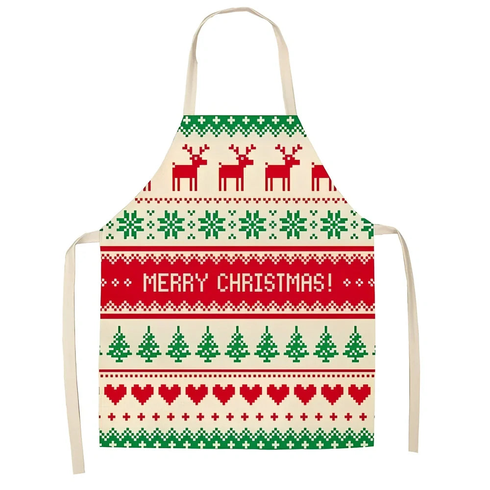 Cotton linen Christmas apron with adjustable straps showing 68x55 cm coverage area