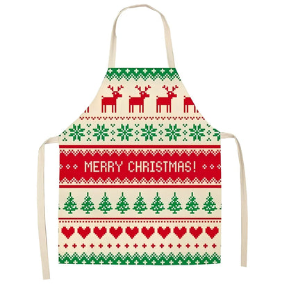 Cotton linen Christmas apron with adjustable straps showing 68x55 cm coverage area