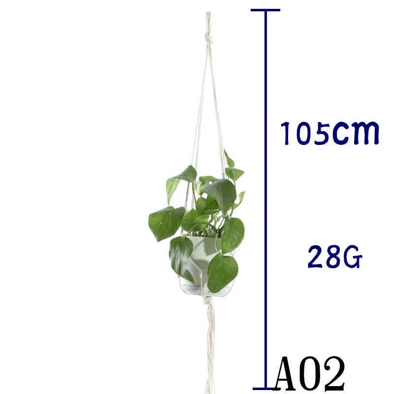 Beige cotton rope hanging basket with various styles for indoor plant display