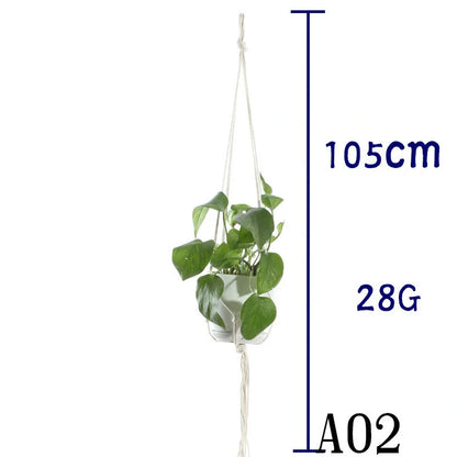 Beige cotton rope hanging basket with various styles for indoor plant display
