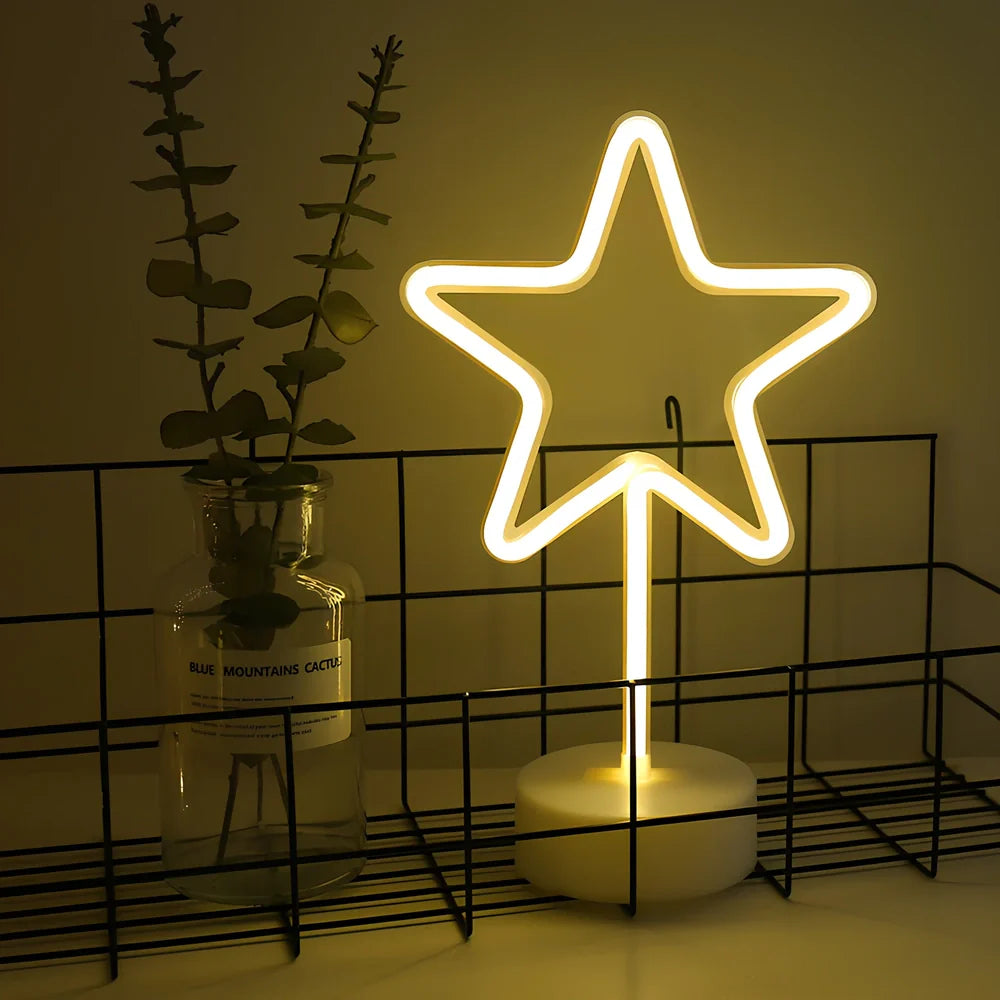 Neon LED wall light with 2000 lumen output and decorative shapes including star and moon designs