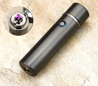 Black electric arc lighter pipe with four-headed windproof design and USB charging port