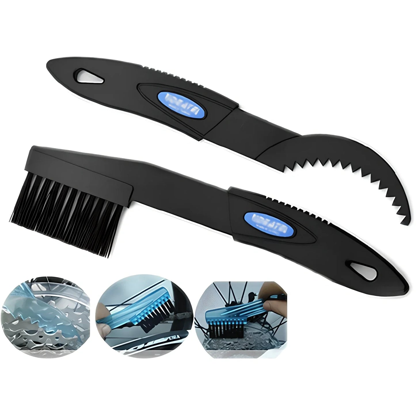 Bicycle cleaning tool set with chain washer, large brush and small brush in plastic construction