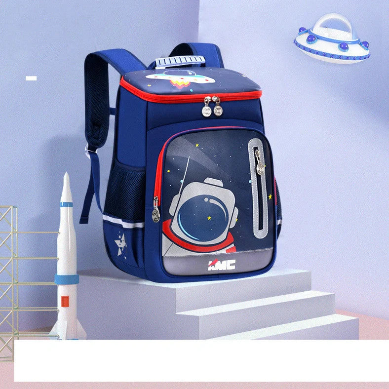 Blue-red spine protection backpack for elementary school boys measuring 41x30x13.5cm