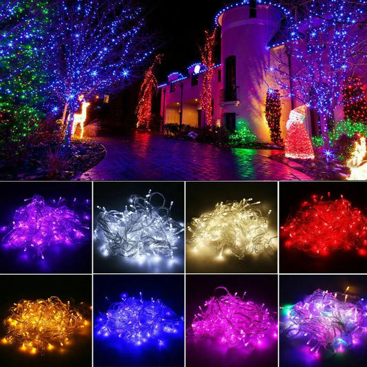 LED fairy string lights with multicolour bulbs on flexible copper wire for holiday decoration